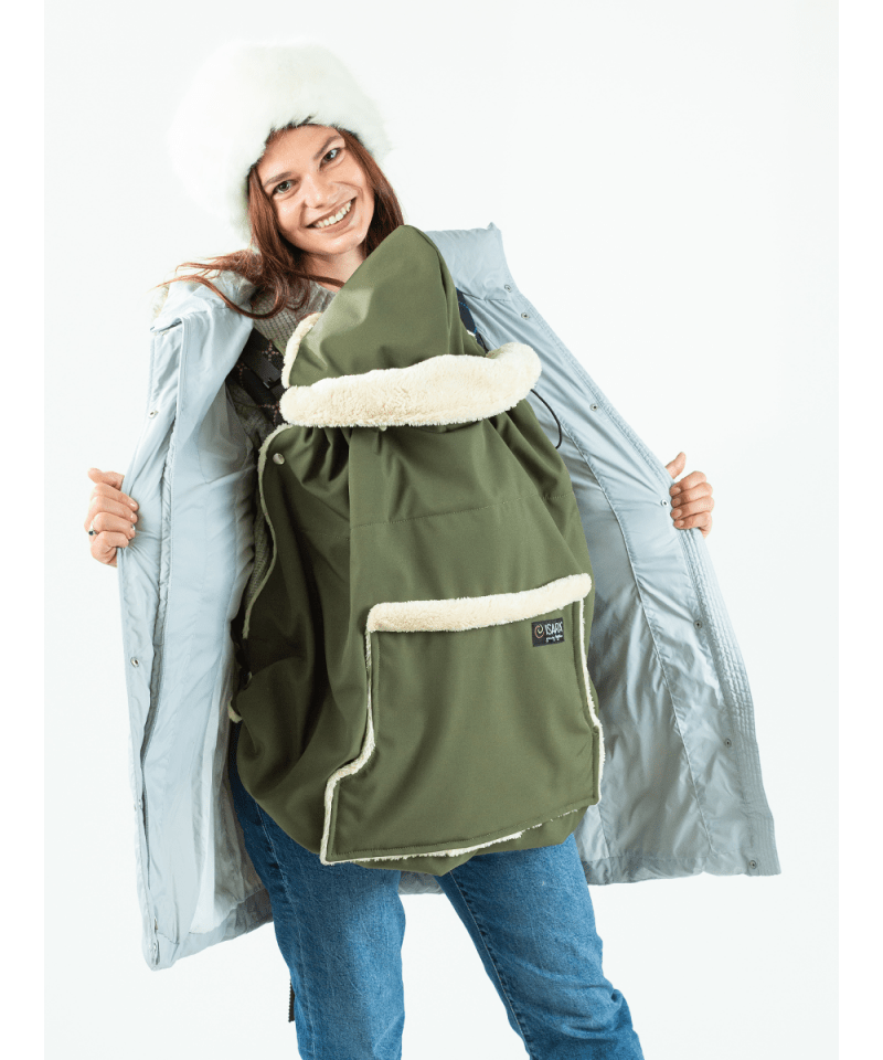 Couverture de portage - Isara - olive - porte-bébé en hiver protection de porte-bébé cape portage