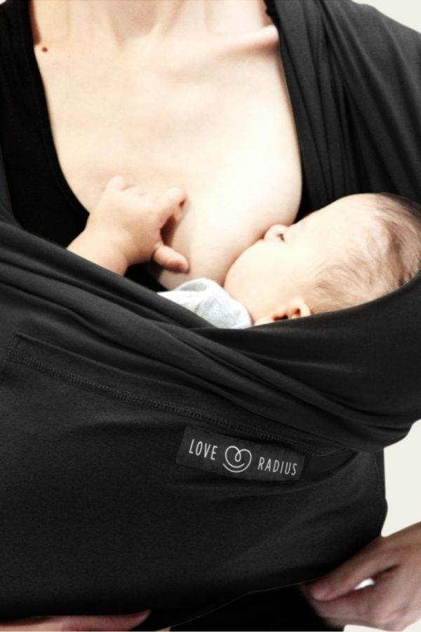 Echarpe de portage bébé dès la naissance Originale - Love Radius - Noire - poche Anthracite