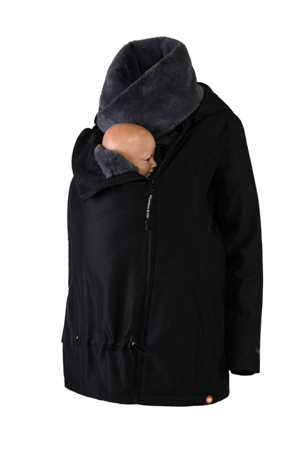 manteau parka de portage wallaby de wombat & co noir anthracite porte-bébé écharpe de portage hiver froid