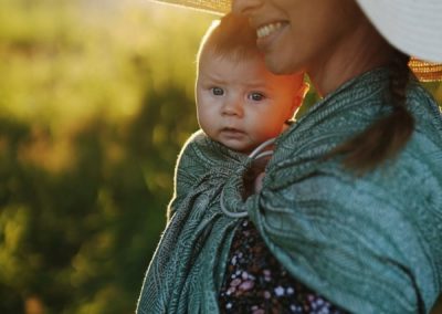 little frog sling green harmony lin coton écharpe de portage sans noeud facile rapide pratique