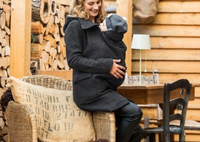 mamalila Manteau en laine de portage et grossesse – Gris Anthracite
