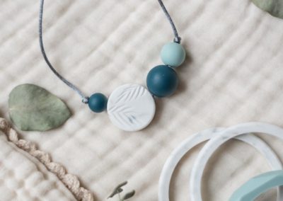 Collier d'allaitement et portage - Minty Wendy - Palm Sunrise Petrole & mint