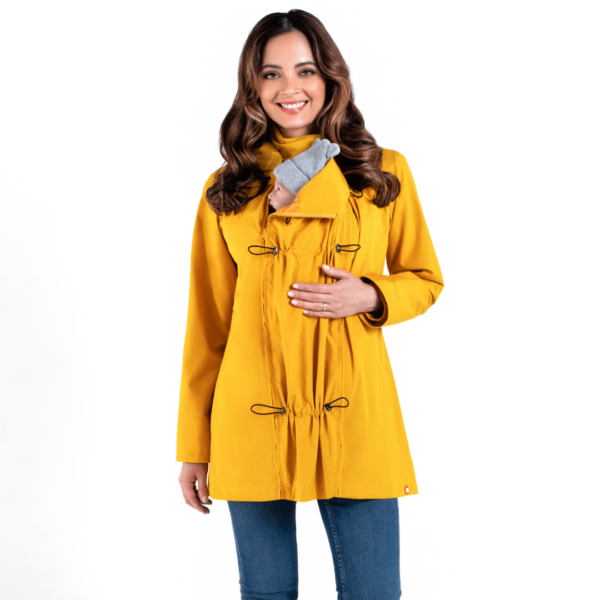 wombat co numbat go jaune moutarde veste de portage grossesse ventral dorsal légère printemps automne déperlante compacte