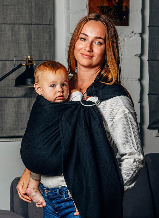 Sling - Lennylamb - black ebony Herringbone écharpe de portage bébé sans noeud anneaux ringsling facile rapide pratique nouveau-né