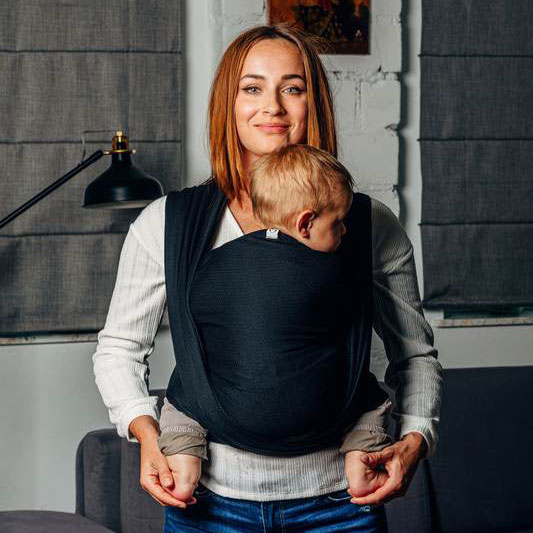 Lennylamb - Herringbone Black Ebony écharpe de portage tissée dès la naissance soutenante porter bébé confortable pratique papa maman noire