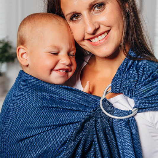 Sling - Lennylamb - Cobalt Herringbone écharpe de portage bébé sans noeud anneaux ringsling facile rapide pratique nouveau-né