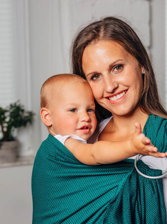 Sling - Lennylamb - Emerald Herringbone écharpe de portage bébé sans noeud anneaux ringsling facile rapide pratique nouveau-né