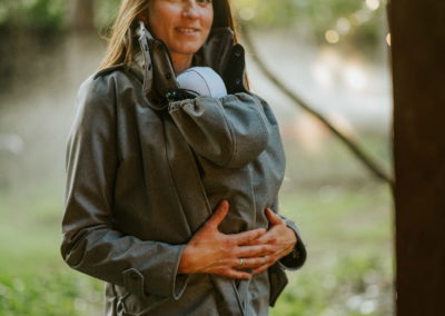 veste de portage softshell ventre dos kavka automne hiver printemps imperméable coupe-vent capuche confortable gris chiné grey