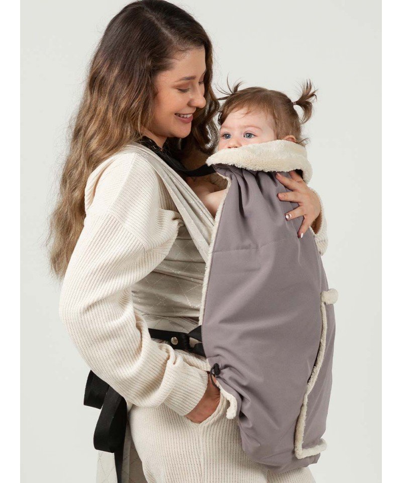 couverture de portage hiver isara taupe protection porte-bébé écharpe de portage softshell impermeable polaire chaude