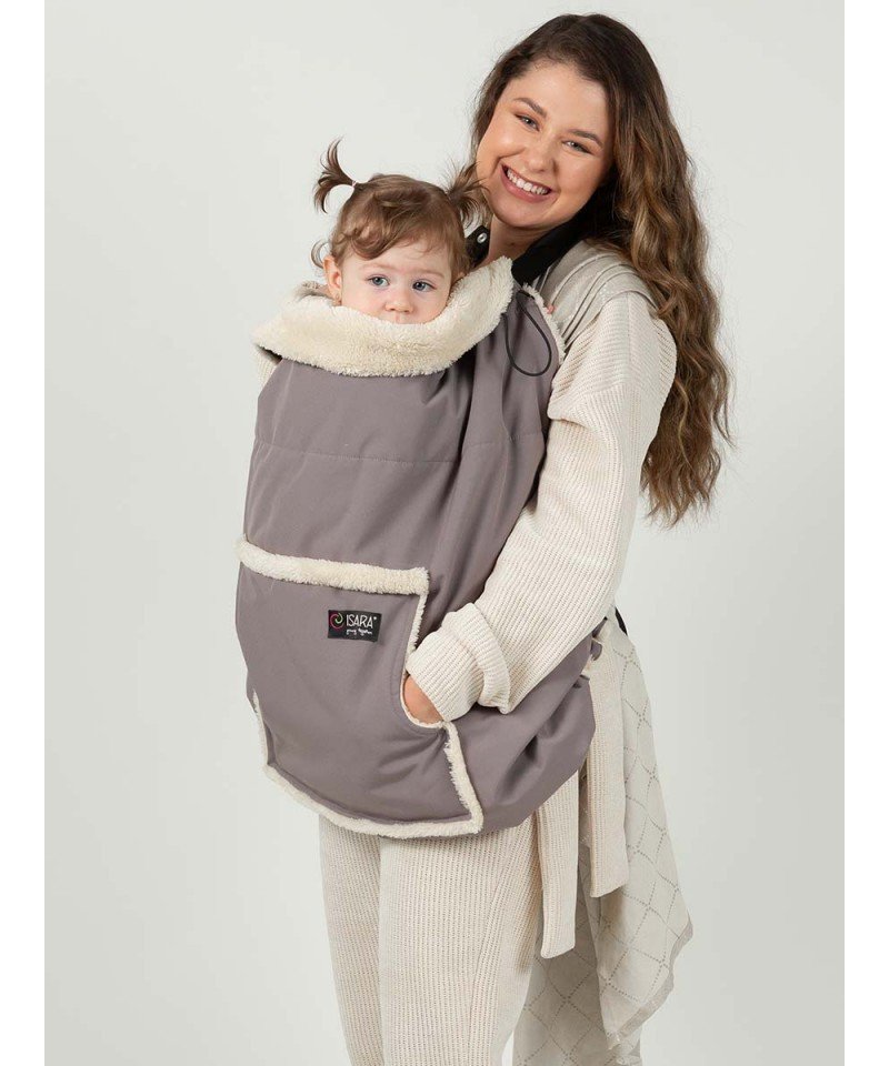 couverture de portage hiver isara taupe protection porte-bébé écharpe de portage softshell impermeable polaire chaude