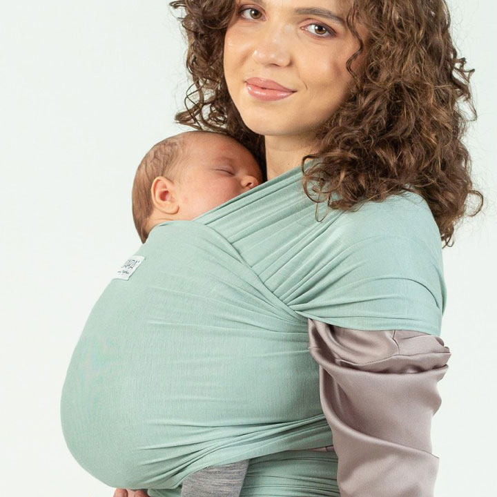 écharpe de portage isara bambou frosty green extensible élastique pratique facile pratique idéale débutant dès la naissance porter bébé nouveau-né