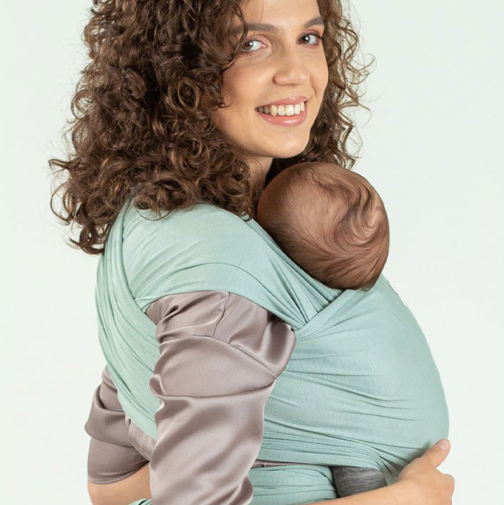 écharpe de portage isara bambou frosty green extensible élastique pratique facile pratique idéale débutant dès la naissance porter bébé nouveau-né