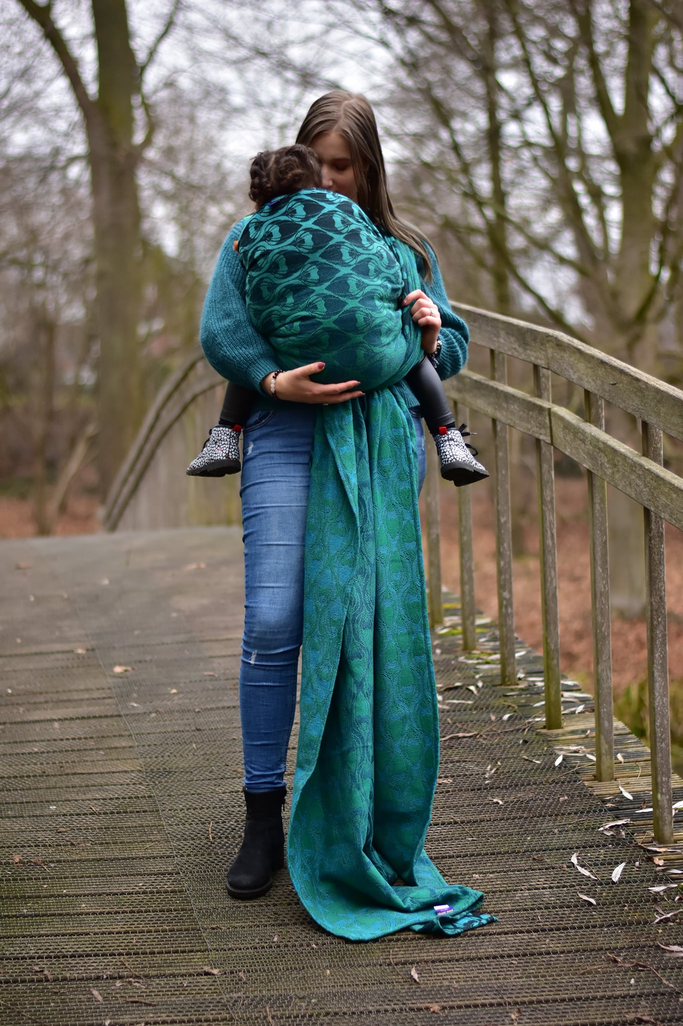 écharpe de portage yaro tissée polyvalente agréable confortable la fleur duo black green blue mata coton