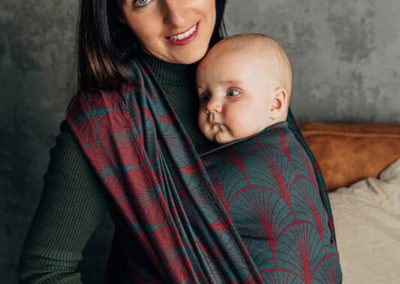 écharpe de portage bébé lennylamb maroon moss tissée dès la naissance bi-face motif polyvalente débutant