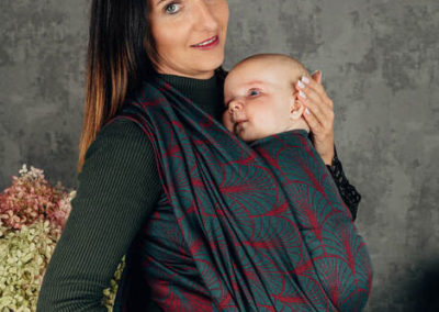 écharpe de portage bébé lennylamb maroon moss tissée dès la naissance bi-face motif polyvalente débutant