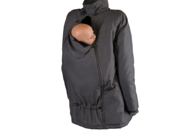 manteau wombat wallaby gris portage grossesse maternité portage dos ventre extension porter bébé hiver froid coupe-vent capuche