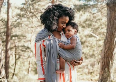 sling néobulle gris vintage écharpe de portage bébé sans noeud facile ringsling 100% coton bio gots dès la naissance