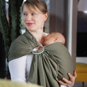 sling néobulle my sling vert olive kaki jersey écharpe de portage sans noeud ringsling 100% coton bio gots dès la naissance