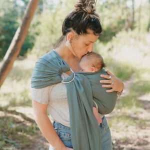 sling néobulle vert eucalyptus écharpe de portage sans noeud ringsling 100% coton bio gots dès la naissance