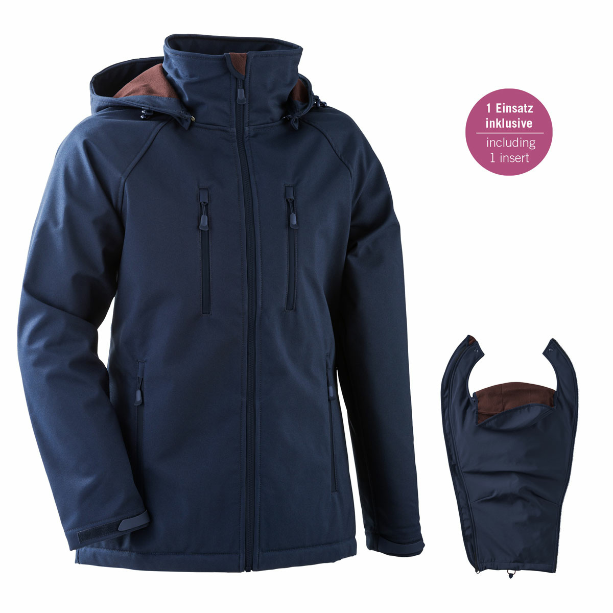 veste manteau de portage homme papa mamalila softshell bleu ventral dorsal polyvalent porte-bébé écharpe en hiver automne imperméable capuche