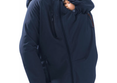 veste manteau de portage homme papa mamalila softshell bleu ventral dorsal polyvalent porte-bébé écharpe en hiver automne imperméable capuche