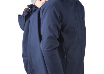 veste manteau de portage homme papa mamalila softshell bleu ventral dorsal polyvalent porte-bébé écharpe en hiver automne imperméable capuche