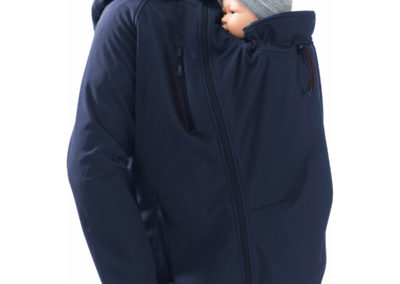 veste manteau de portage homme mamalila softshell bleu ventral dorsal polyvalent porte-bébé écharpe en hiver automne imperméable capuche