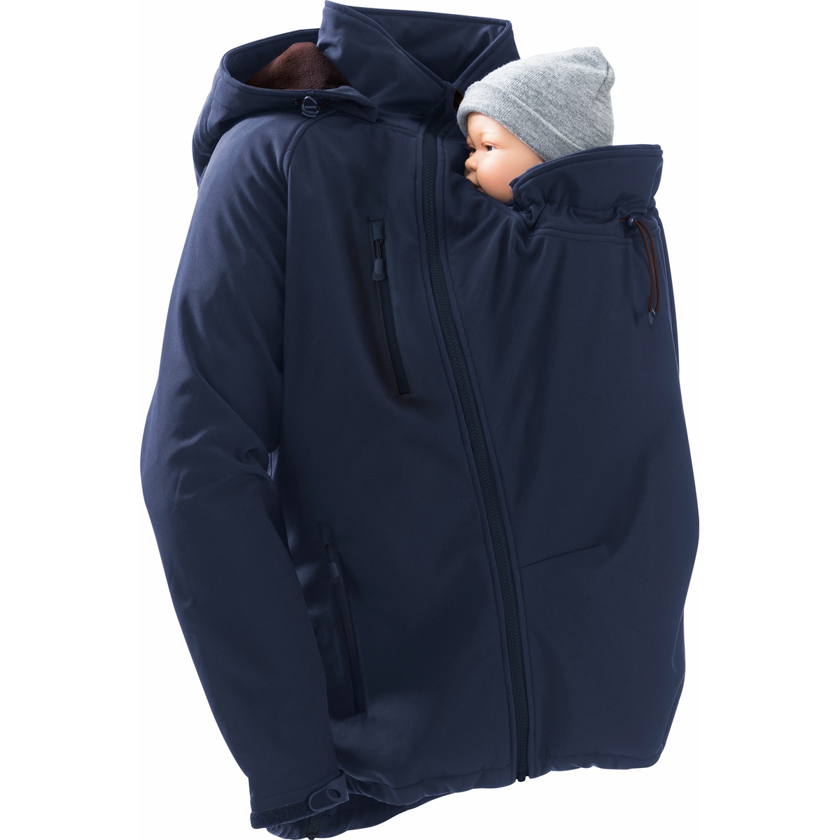 veste manteau de portage homme mamalila softshell bleu ventral dorsal polyvalent porte-bébé écharpe en hiver automne imperméable capuche