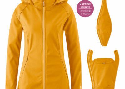 mamalila softshell veste de portage mustard jaune moutarde portage écharpe porte-bébé grossesse maternité imperméable hiver automne pratique