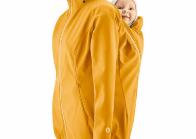 mamalila softshell veste de portage mustard jaune moutarde portage écharpe porte-bébé grossesse maternité imperméable hiver automne pratique