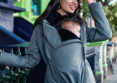 manteau de portage wallaby gris parka wombat co london gris gorssesse maternité portage dos ventre chaud imperméable