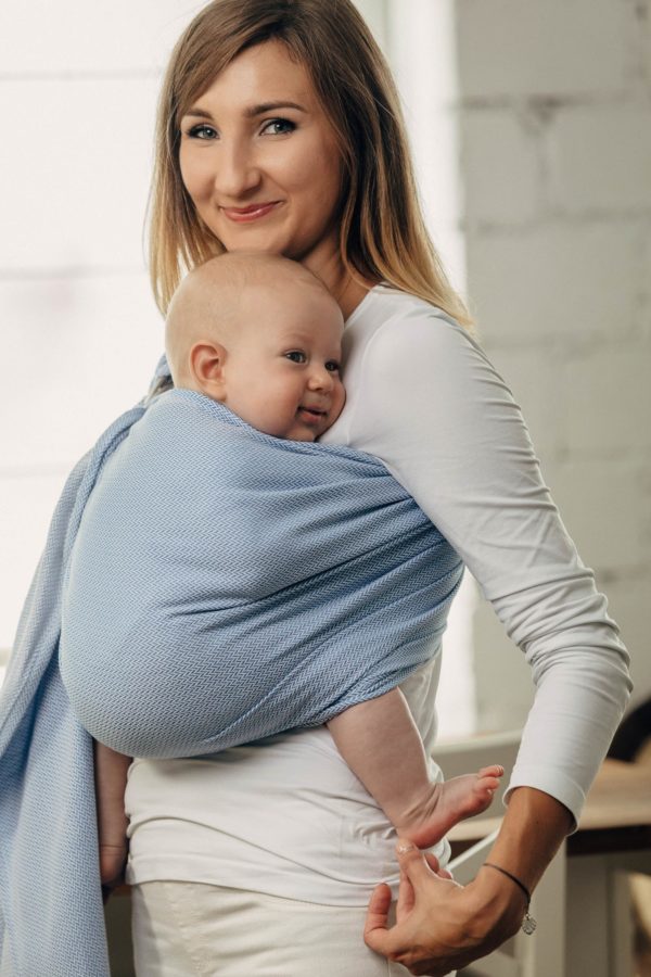 sling écharpe de portage sans noeud lennylamb nouveau né débutant bleue