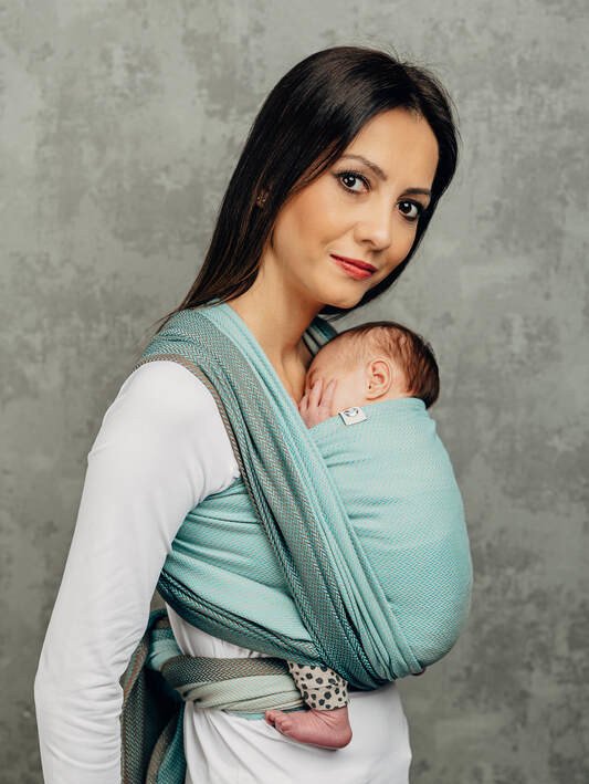 lennylamb little herringbone mint écharpe de portage tissée coton débutant facile pratique porter bébé nouveau-né