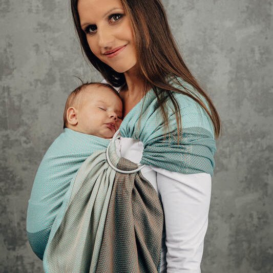 sling lennylamb little herringbone mint écharpe de portage sans noeud tissée porter bébé nouveau-né
