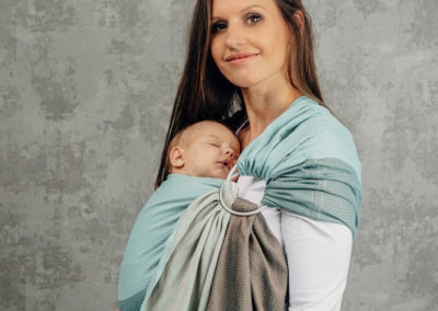 sling lennylamb little herringbone mint écharpe de portage sans noeud tissée porter bébé nouveau-né
